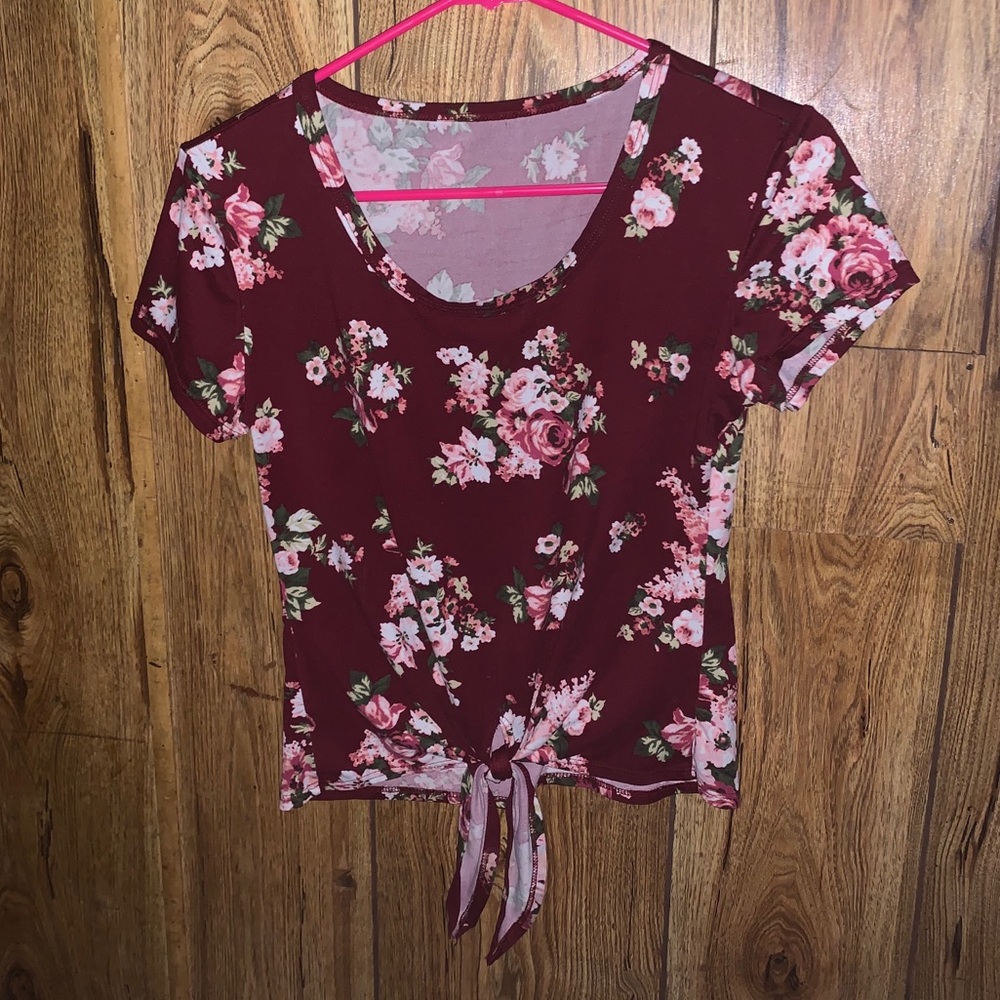 Burgundy red floral shirt